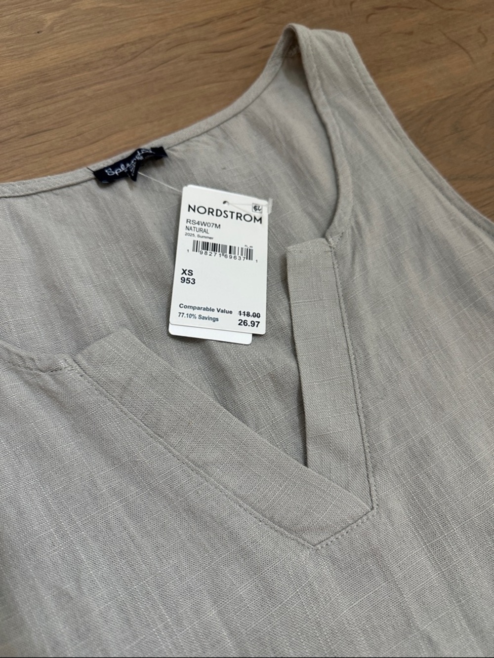 NWT Splendid Lara Split Neck Tank Linen Blend (Natural, XS) - Picture 5 of 9